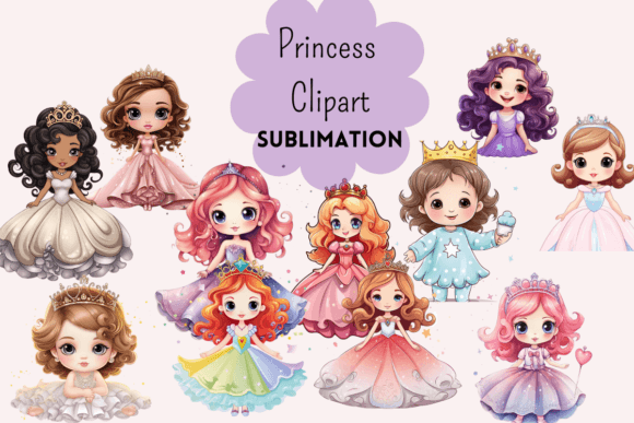 Cute Princess Clipart Sublimation for Creative Projects