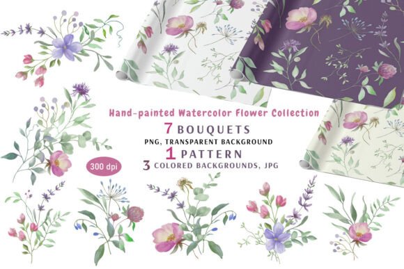 Hand Painted Watercolor Floral Set for Designers