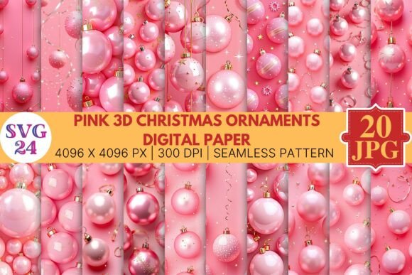 Pink 3D Christmas Ornaments Digital Paper