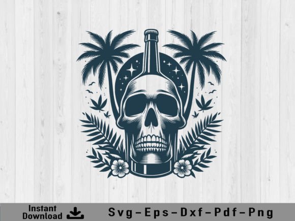 Skull Head with Beer Bootle Svg Vector