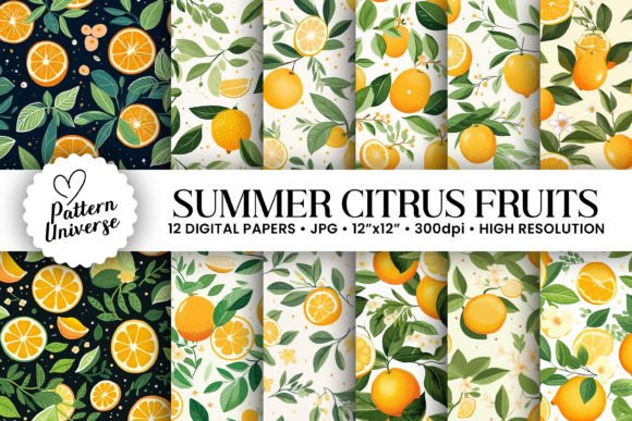 Summer Citrus Seamless Patterns