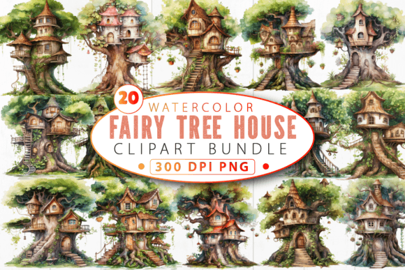 Watercolor Fairy Tree House Clipart Bundle – A Practical Resource for Digital Crafters